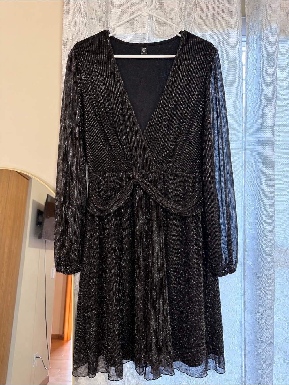 Black Shimmer Long-Sleeve V-Neck Dress
